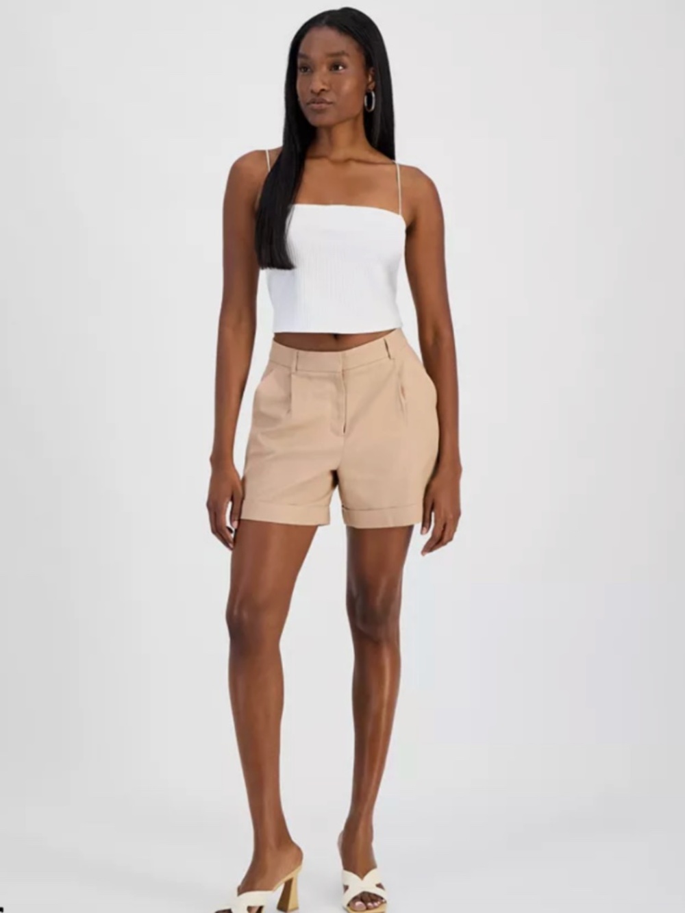 Bar Iii Women's Cuffed Linen-Blend Pleat-Front Shorts Size 16 NWT